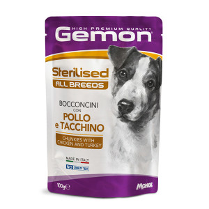 GEMON DOG POUCHES STERILISED CHICKEN suņu konservi gabaliņi Vista, tītars 100g